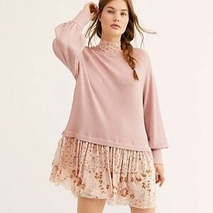 Free People Pink and Cream sweater dress